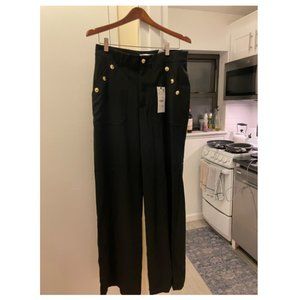 Wide Leg Black Dress Pant with Gold Buttons